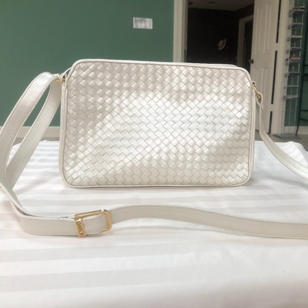 Ganson pearlized woven leather crossbody